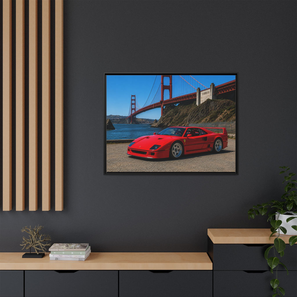 Ferrari F40 1987  — Red Sexy Sports Car by Golden Gate Bridge - Stunning Framed Canvas