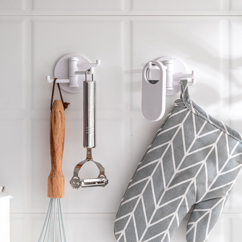 Adhesive 180-Degree Rotating 4-Hook Towel Rack