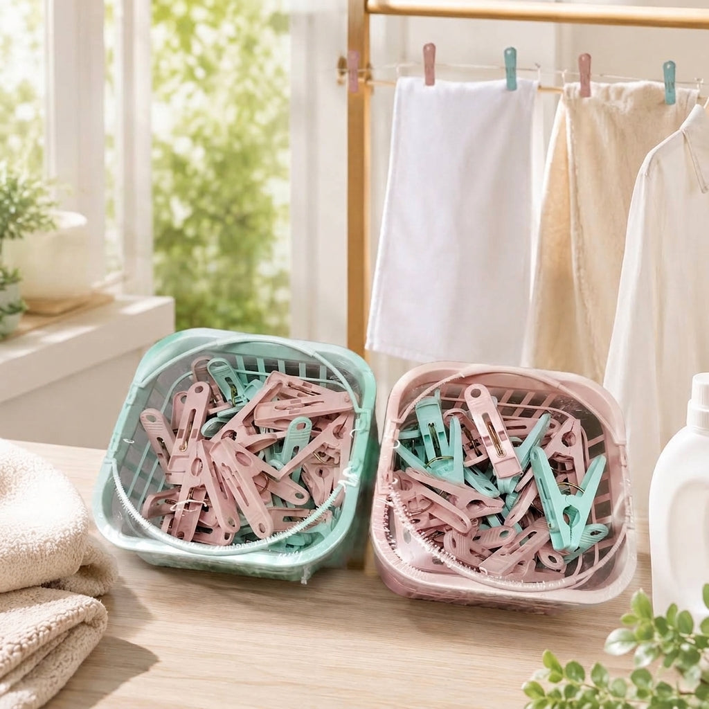 Clothespins Set with Storage Basket