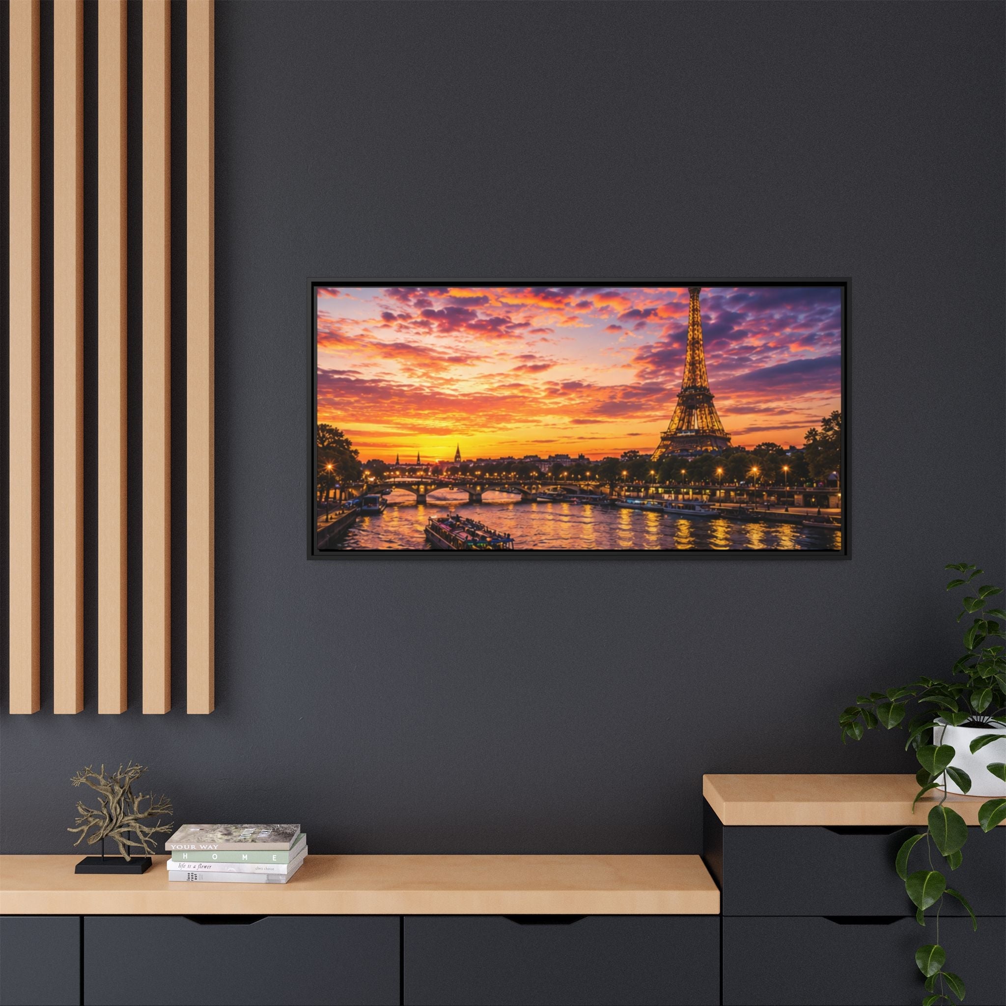 Paris Sunset Matte Canvas Wall Art - Framed - Stunning Picture