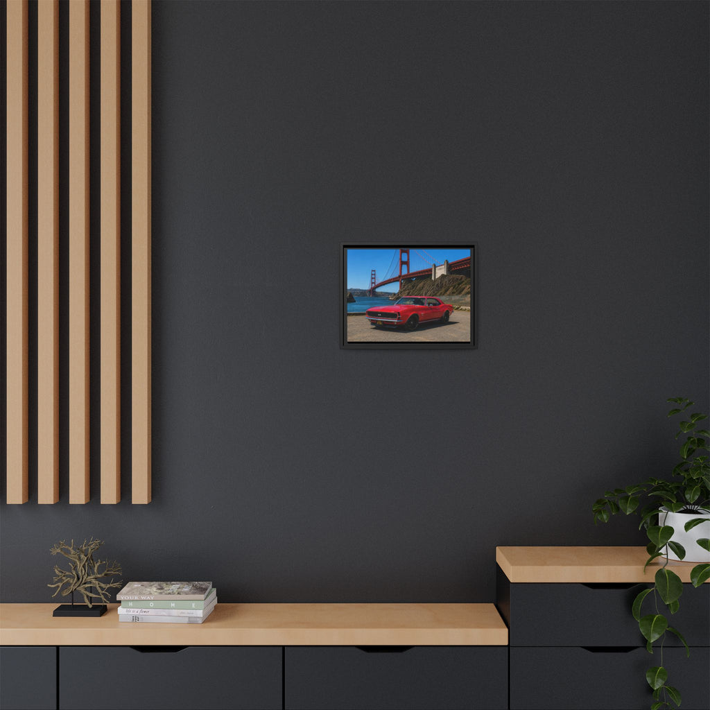 1967 Camaro SS - Stunning Camaro at Golden Gate Bridge - Framed Canvas