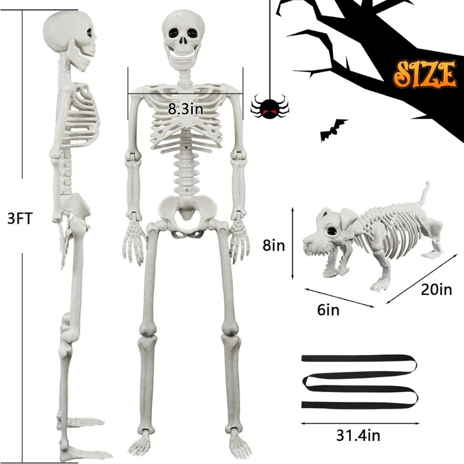 Lighted Human Dog Skeleton Halloween Decorations Outdoor Indoor 36 Inch