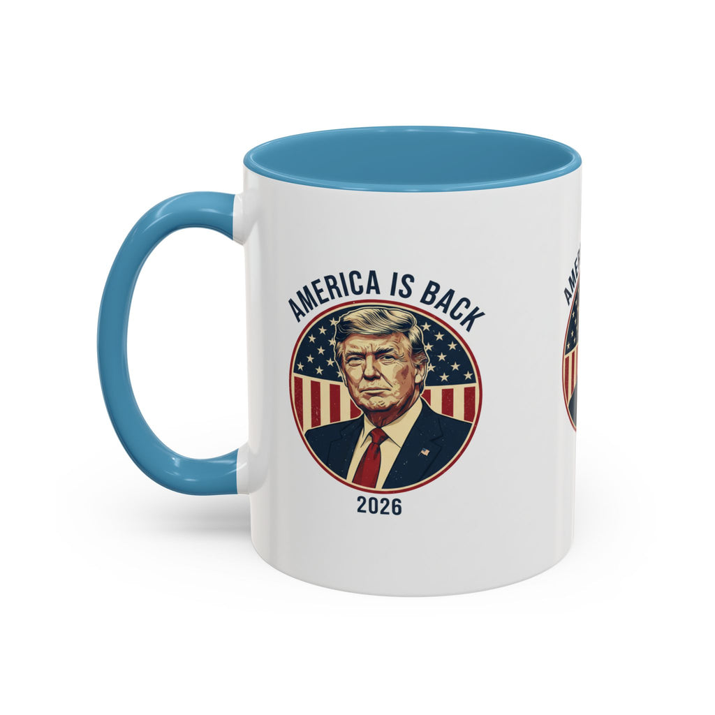 America Is Back 2026 Accent Coffee Mug — Patriotic Trump Campaign Ceramic Mug