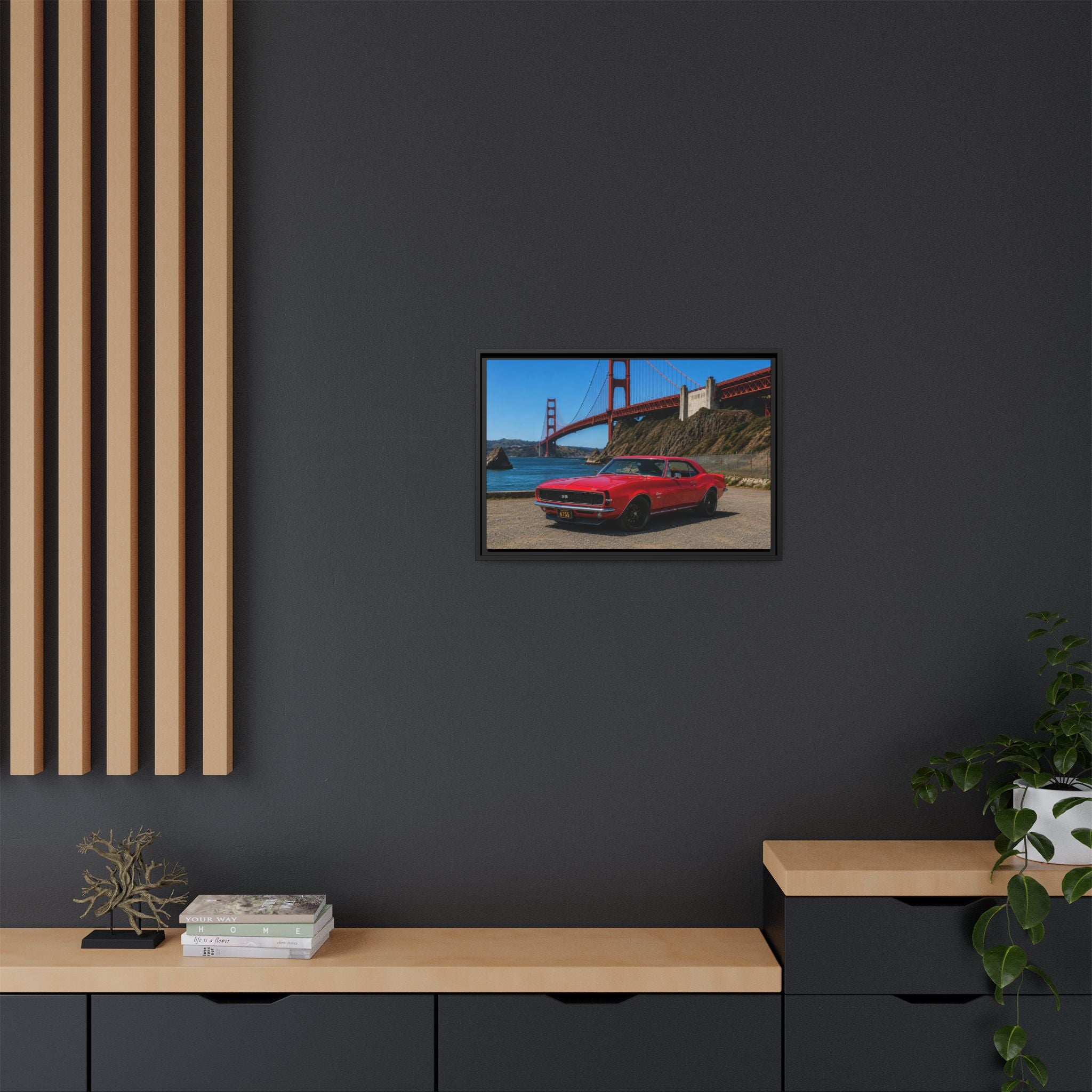 1967 Camaro SS - Stunning Camaro at Golden Gate Bridge - Framed Canvas