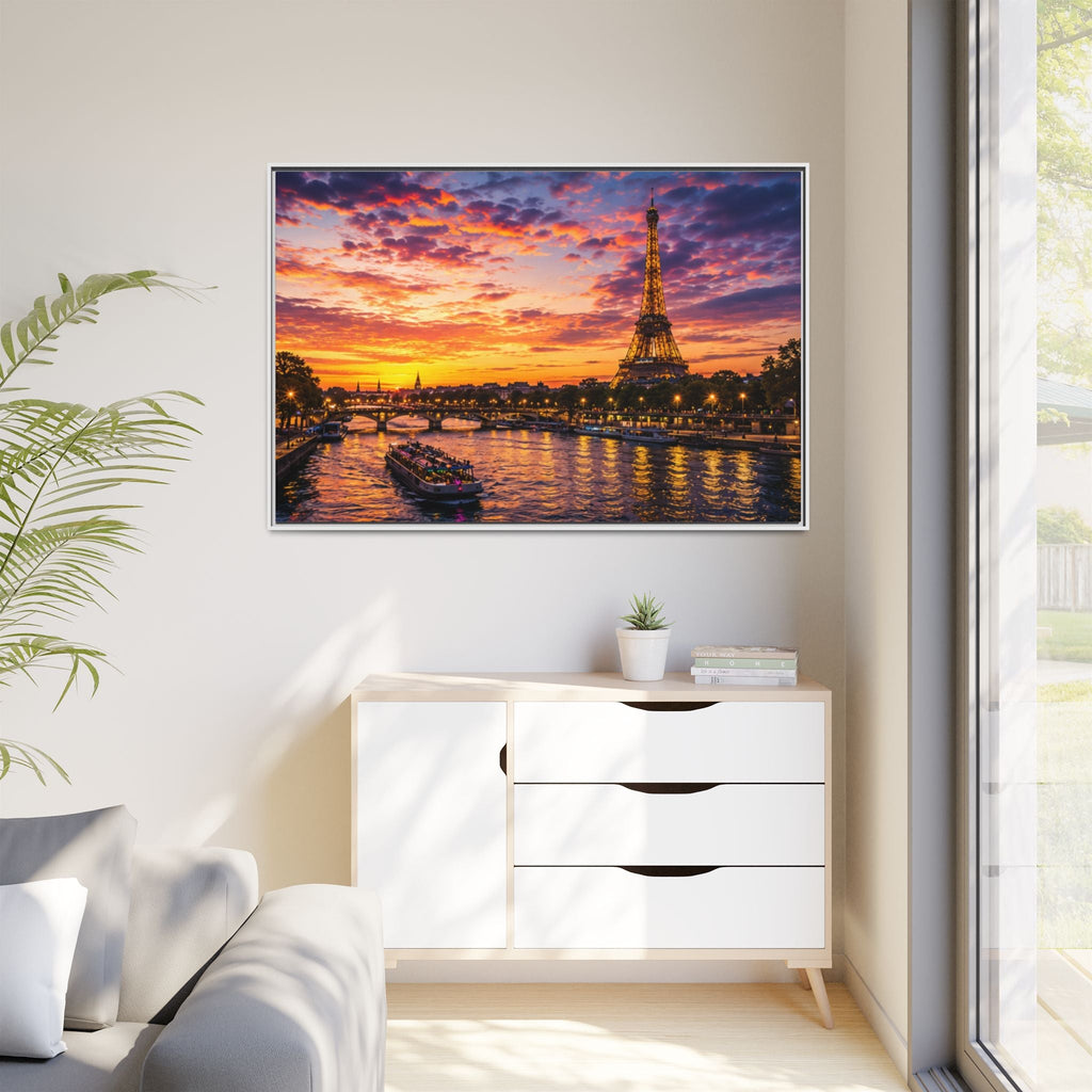 Paris Sunset Matte Canvas Wall Art - Framed - Stunning Picture