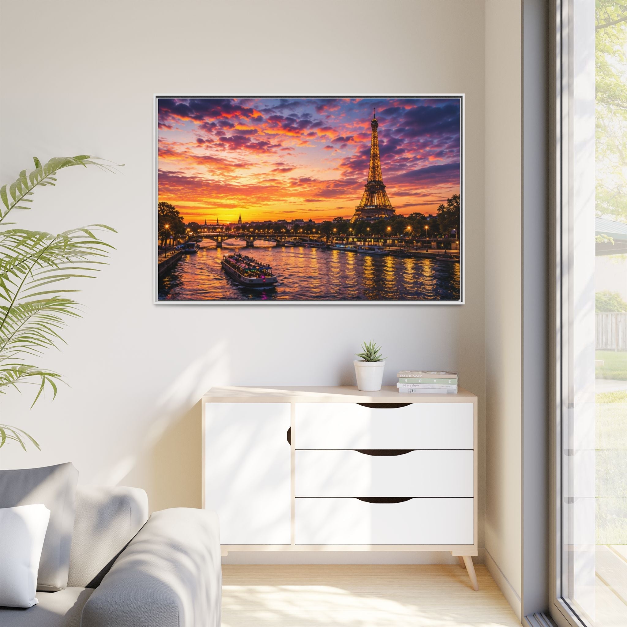 Paris Sunset Matte Canvas Wall Art - Framed - Stunning Picture