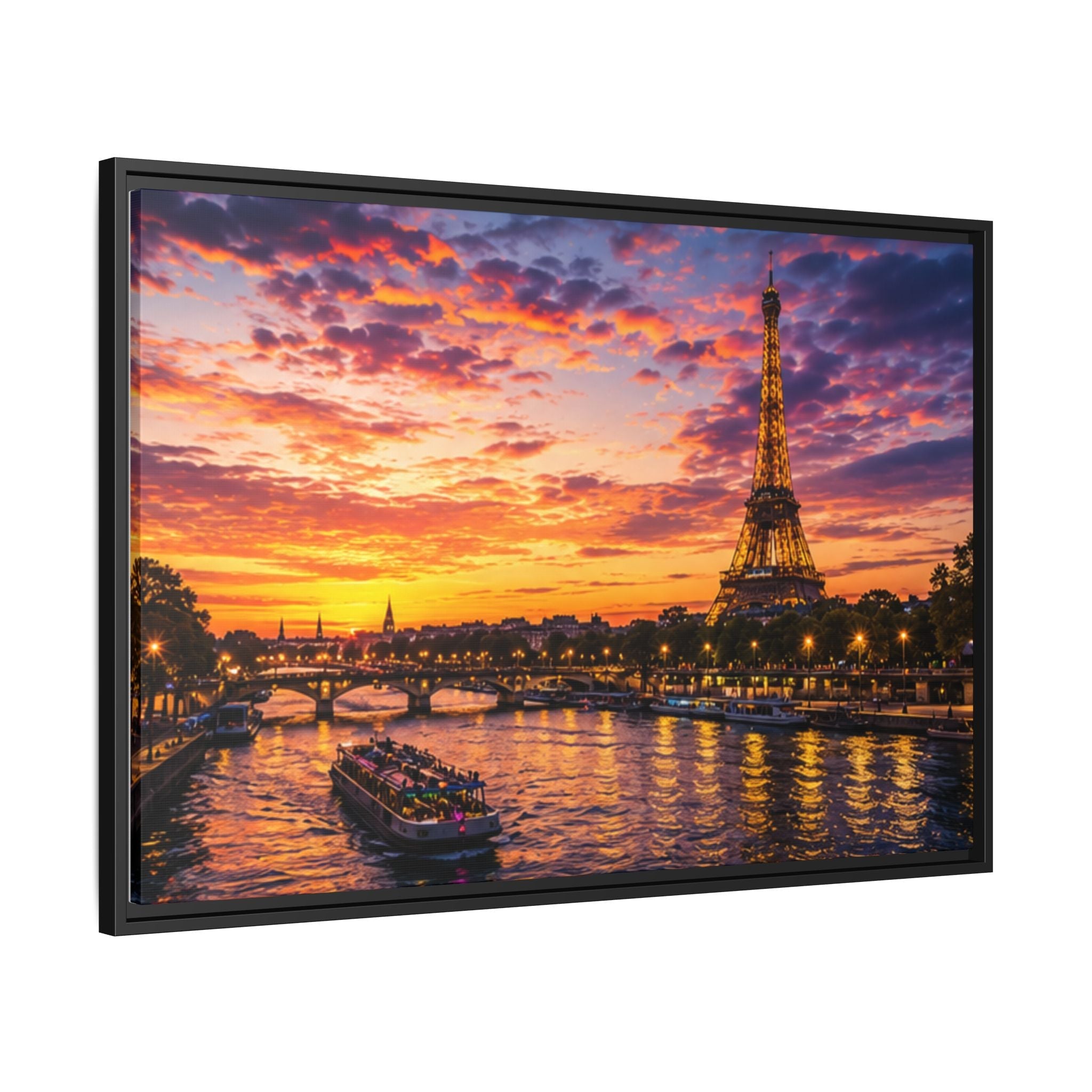 Paris Sunset Matte Canvas Wall Art - Framed - Stunning Picture