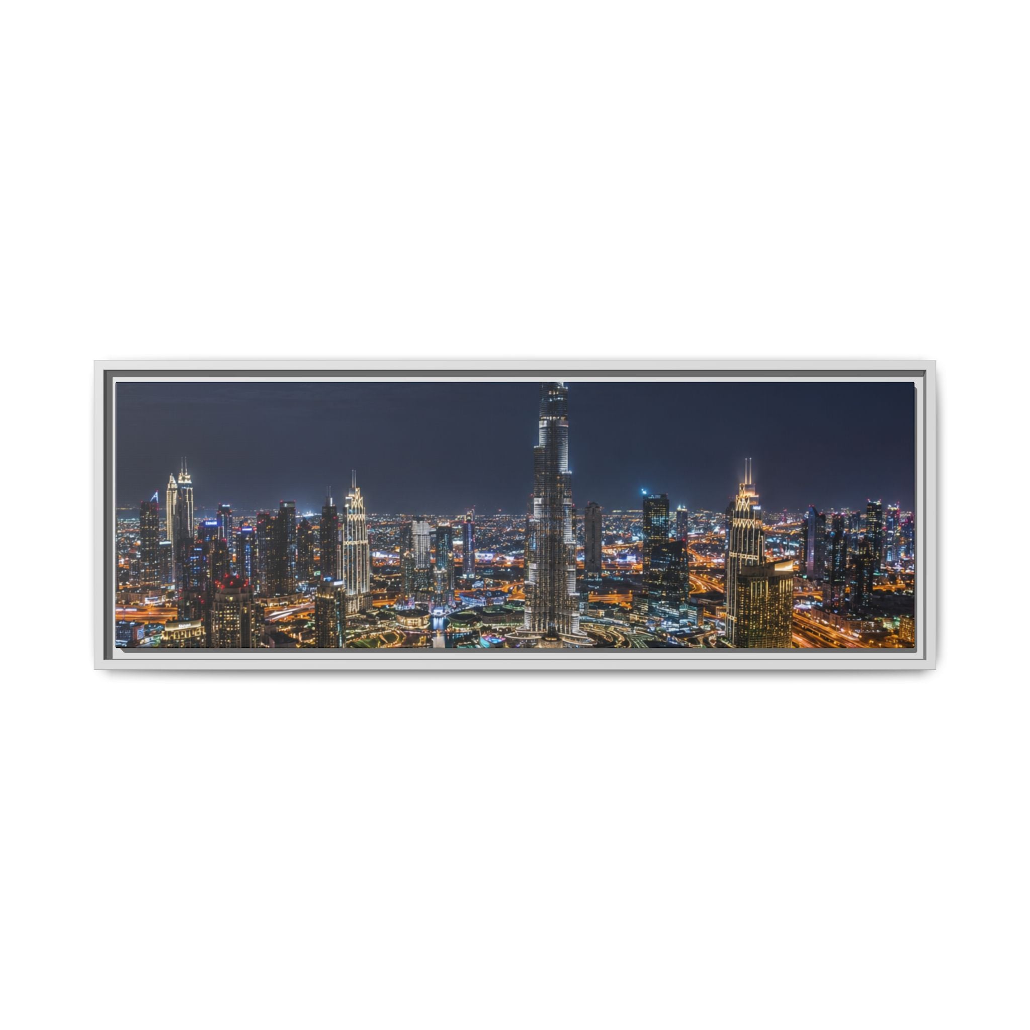 Dubai Night Skyline Matte Framed Canvas Print