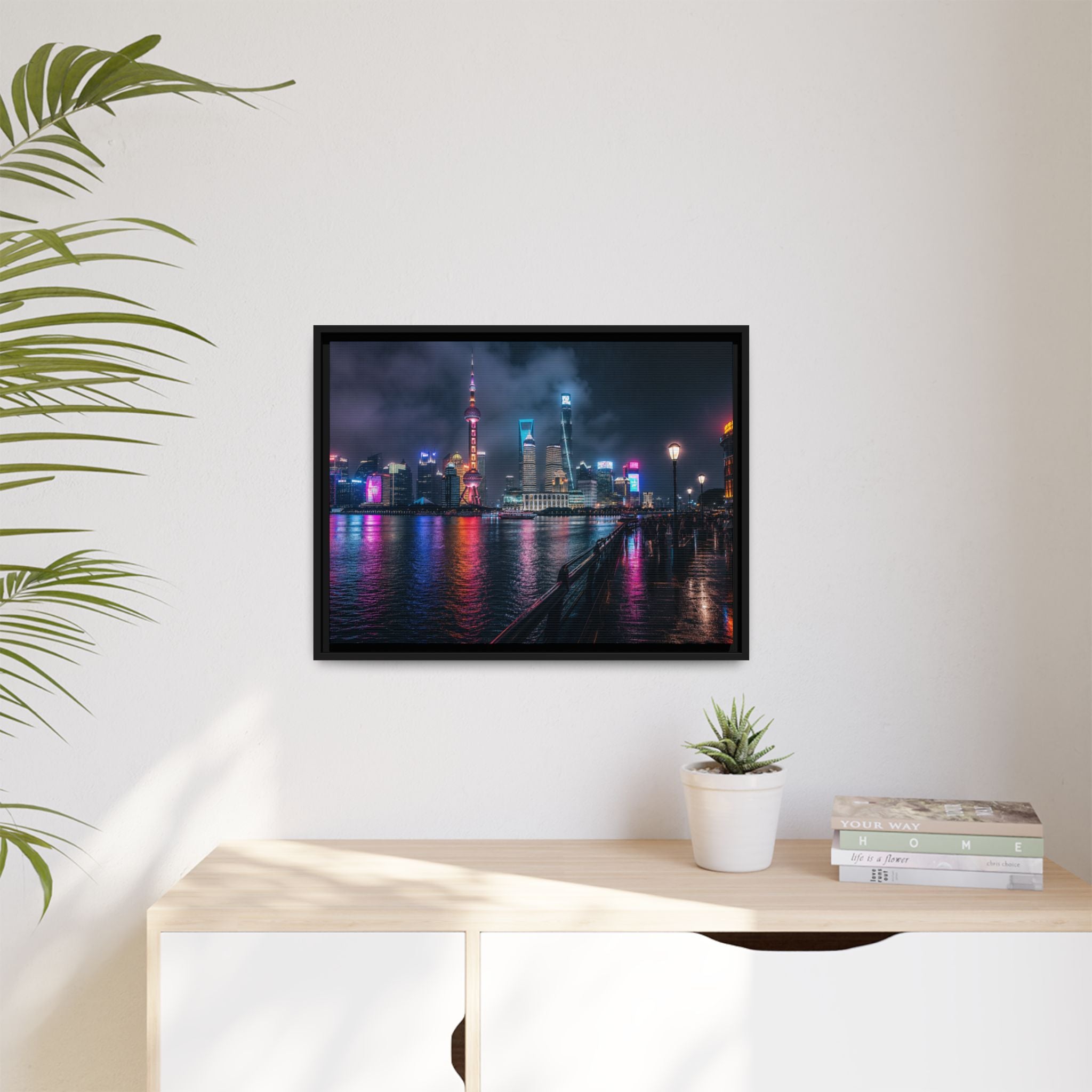 Shanghai Neon Night Canvas Wall Art Print Ready to Hang