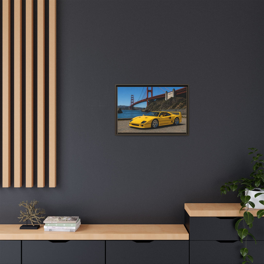 Ferrari 1987 F40 — Yellow Ferrari by the Golden Gate Bridge - Stunning Framed Canvas