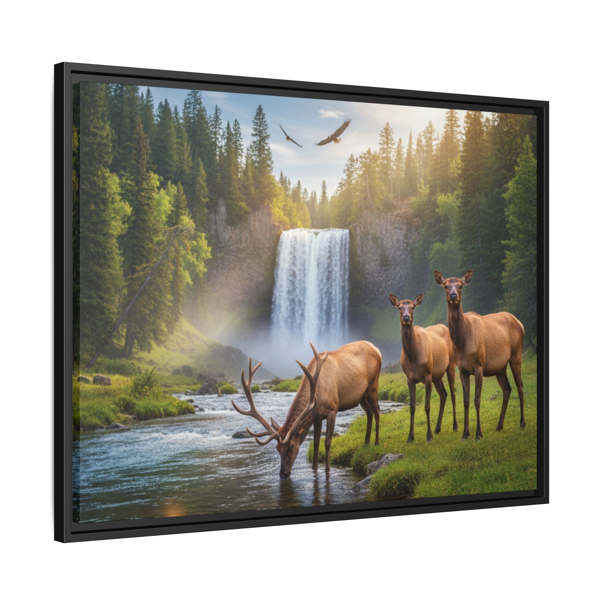 Elk Forest Landscape Wall Art - Eagles Flying - Stunning