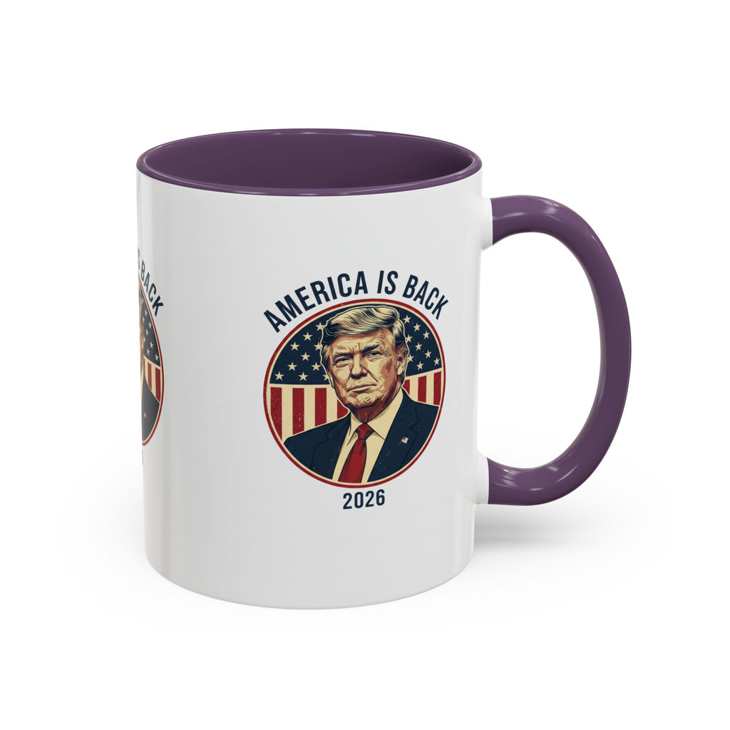 America Is Back 2026 Accent Coffee Mug — Patriotic Trump Campaign Ceramic Mug