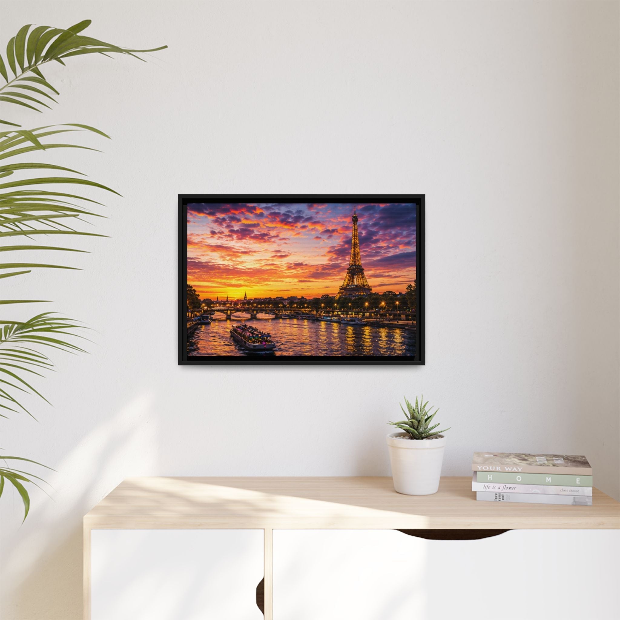 Paris Sunset Matte Canvas Wall Art - Framed - Stunning Picture