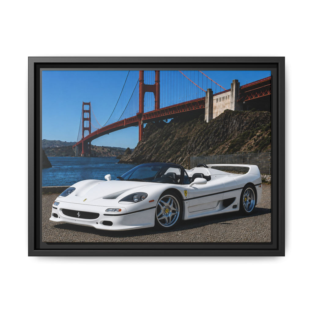 Ferrari F50 1995 — At The Golden Gate Bridge --Matte Framed Canvas Print
