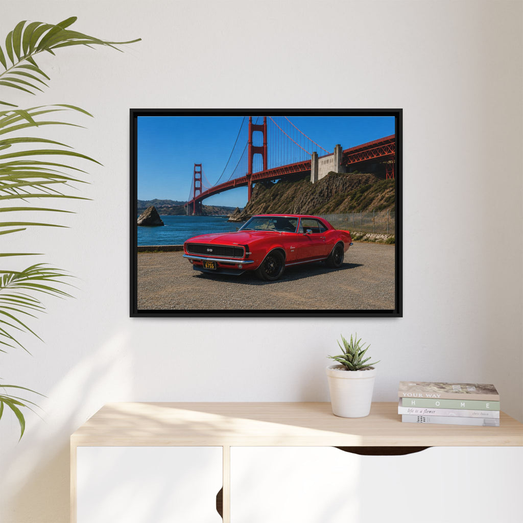 1967 Camaro SS - Stunning Camaro at Golden Gate Bridge - Framed Canvas