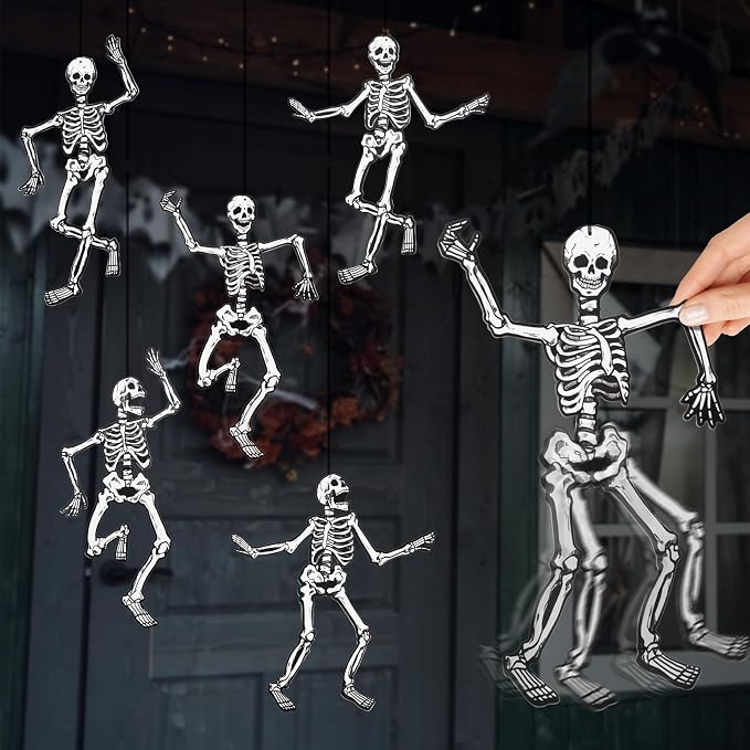 15 Inch Halloween Jointed Skeleton Garland, Skull And Bone Hanging Banner For