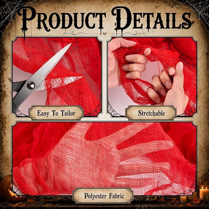 600 X 80 Inch Red Halloween Creepy Cloth, Spooky Gauze Fabric For Yard, Outdoor