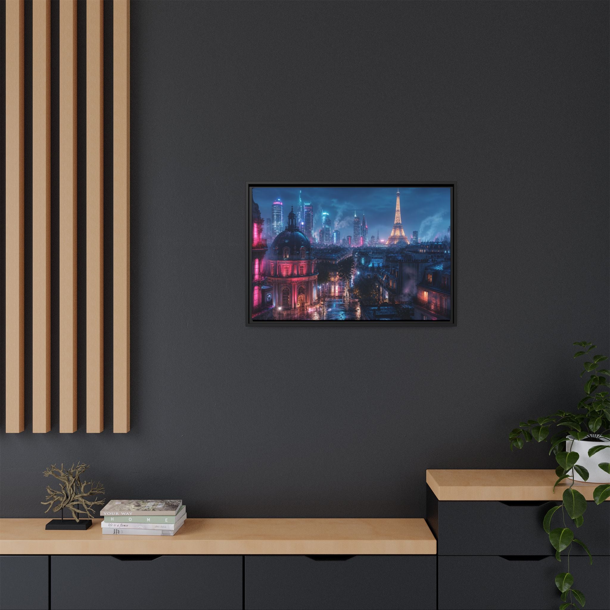 Paris Neon Night Canvas Wall Art Print Ready to Hang