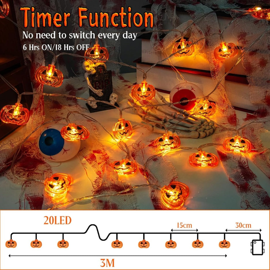 Halloween Lights Pumkin Lights 10FT 20LED With Timer 8 Modes Battery Operated