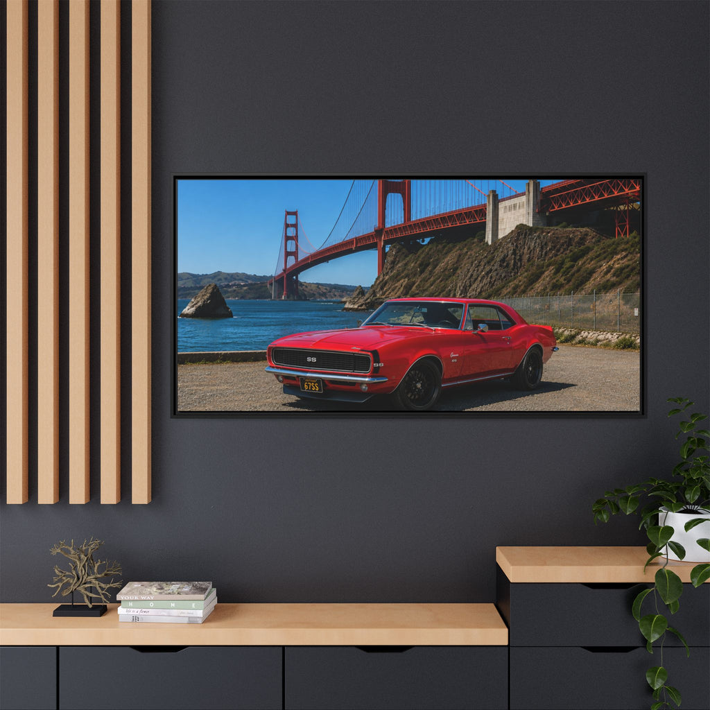 1967 Camaro SS - Stunning Camaro at Golden Gate Bridge - Framed Canvas