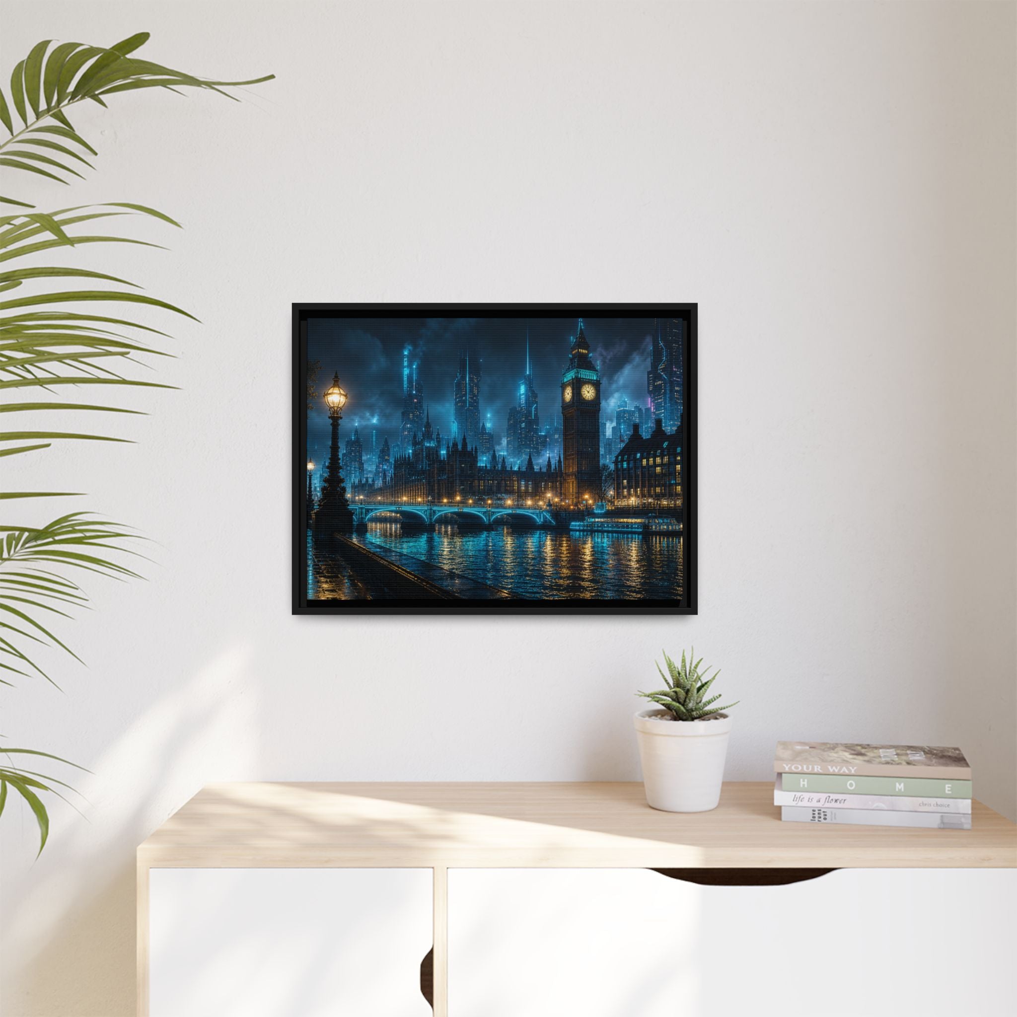 London Thames Night Canvas Wall Art Print Ready to Hang