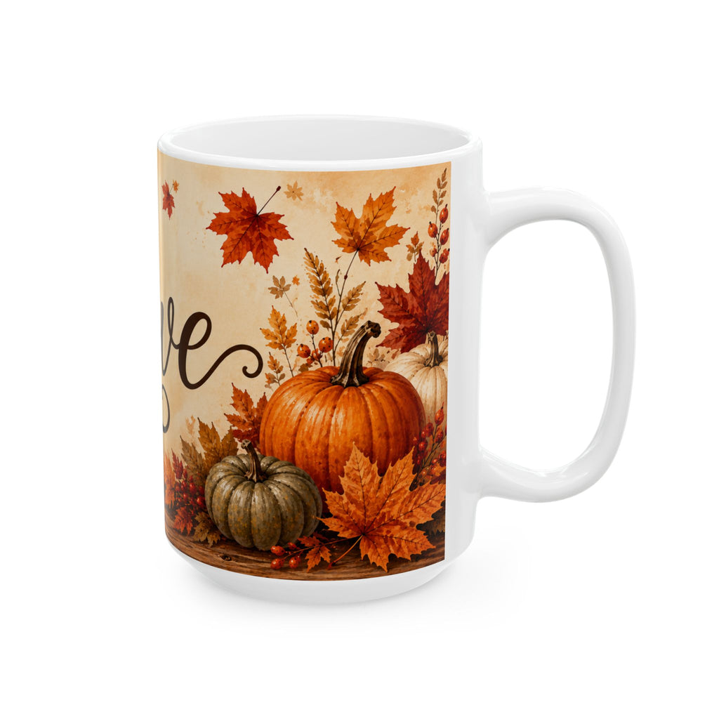 Autumn Love Ceramic Mug Fall Pumpkin Leaves Coffee Cup Halloween Thanksgiving Gift