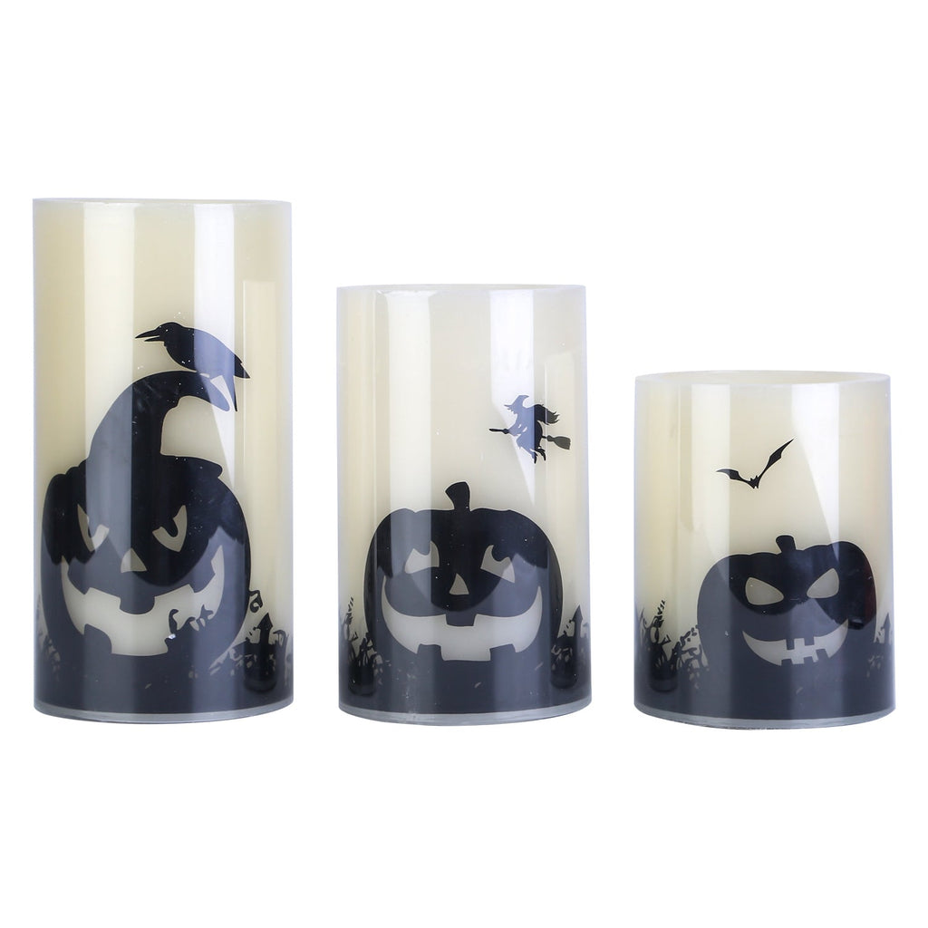 3 Pack Halloween Flameless Candle Lamp With Timer Setting Battery Operated Warm