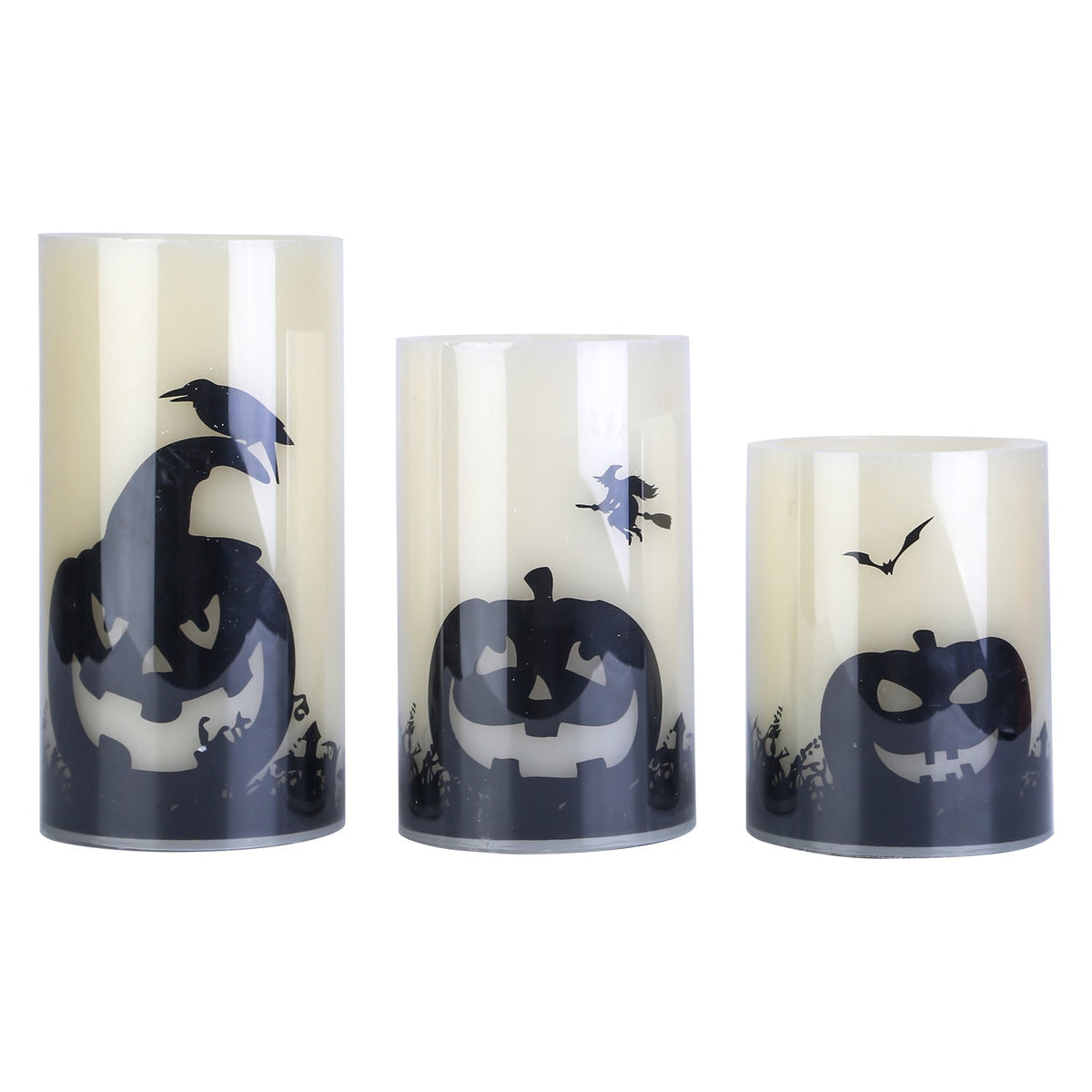 3 Pack Halloween Flameless Candle Lamp With Timer Setting Battery Operated Warm