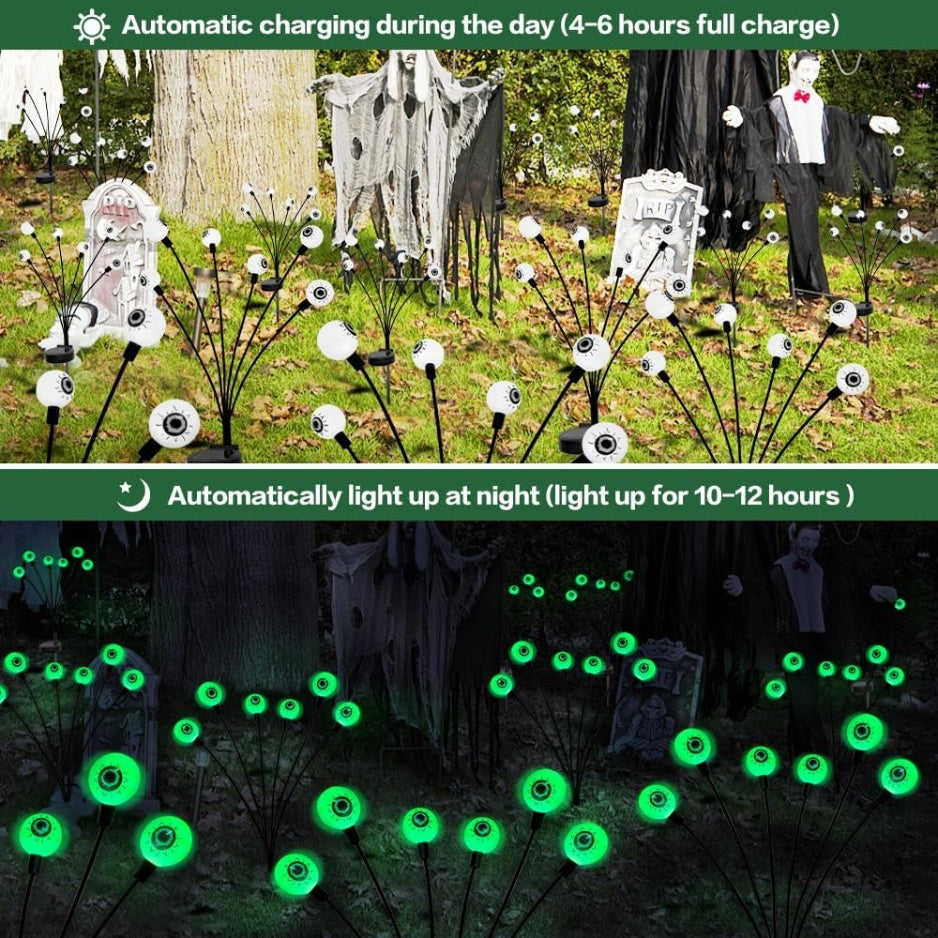 Halloween Decorations Outdoor Solar Scary Eyeball Lights,2PACKS 12LED Green