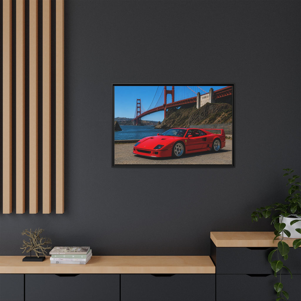 Ferrari F40 1987  — Red Sexy Sports Car by Golden Gate Bridge - Stunning Framed Canvas