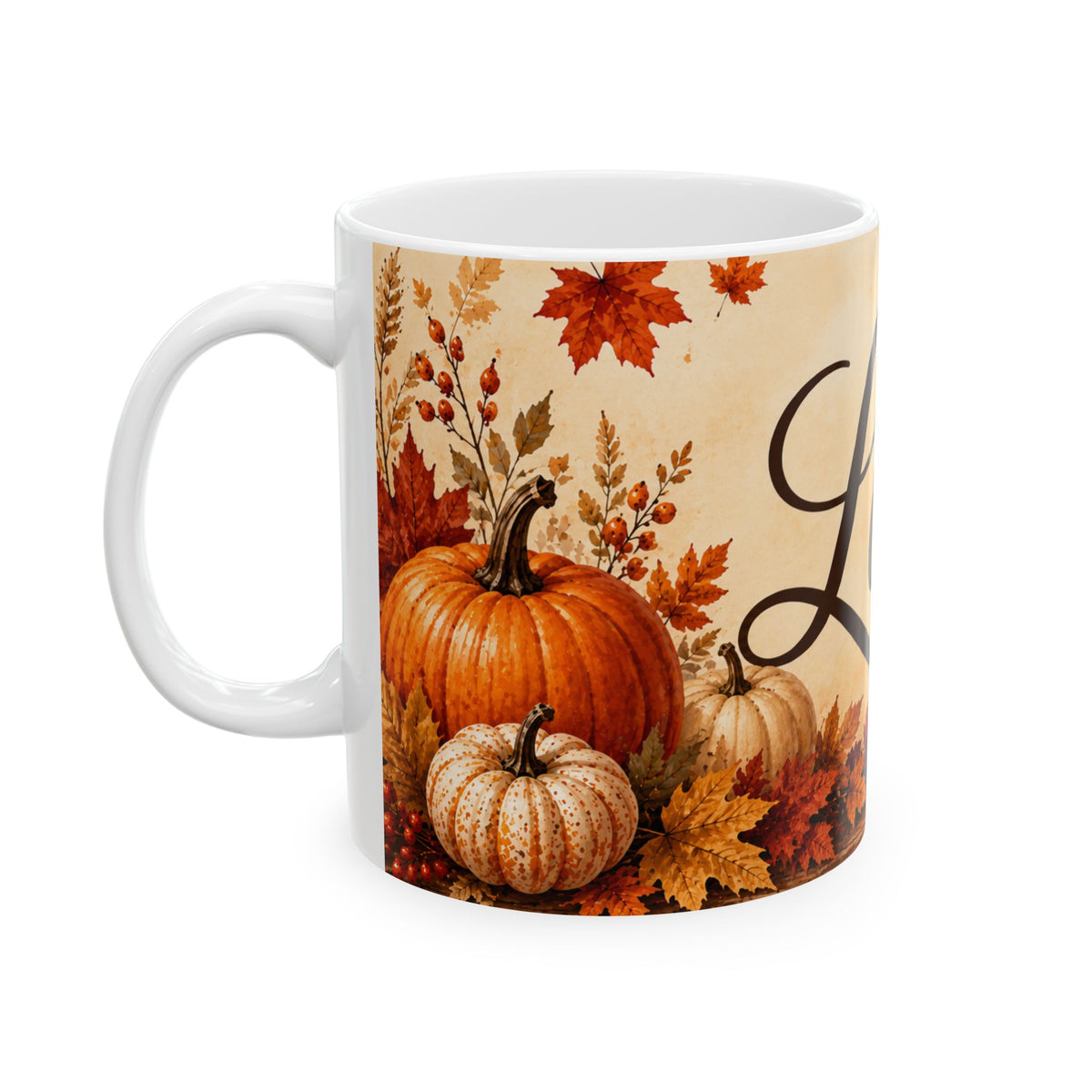 Autumn Love Ceramic Mug Fall Pumpkin Leaves Coffee Cup Halloween Thanksgiving Gift
