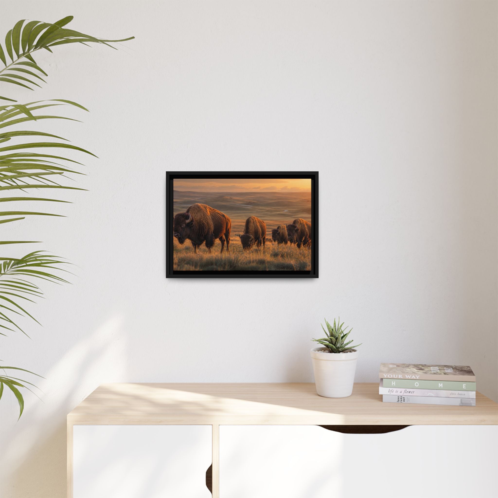 Bison Plains Golden Hour Canvas Wall Art Print Ready to Hang