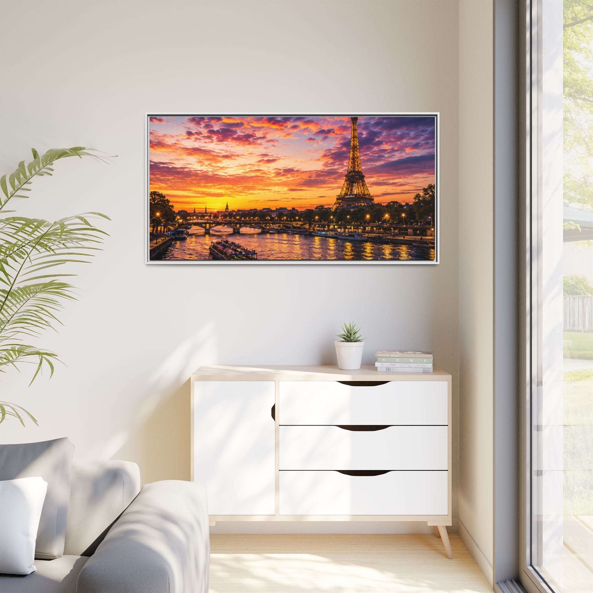 Paris Sunset Matte Canvas Wall Art - Framed - Stunning Picture