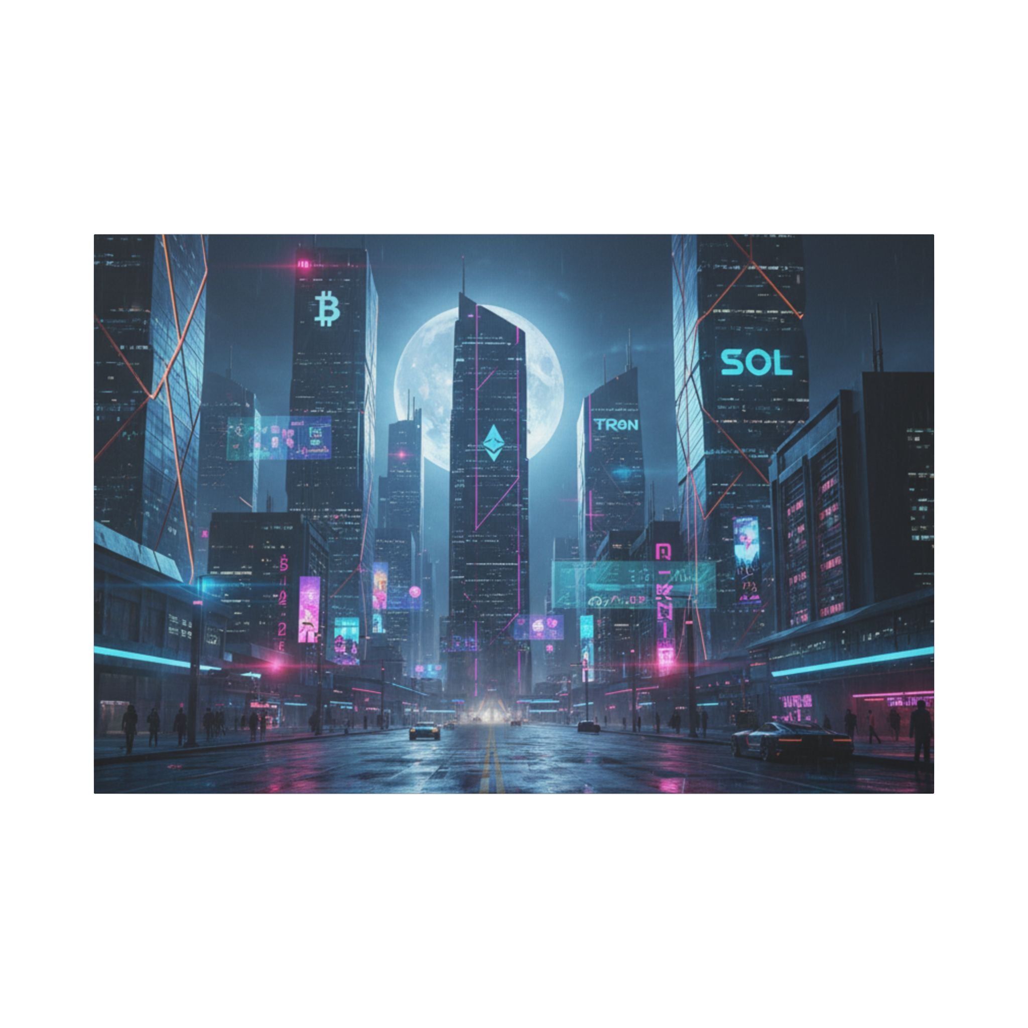 Cybercity Neon Canvas Print — Futuristic Nightscape Wall Art