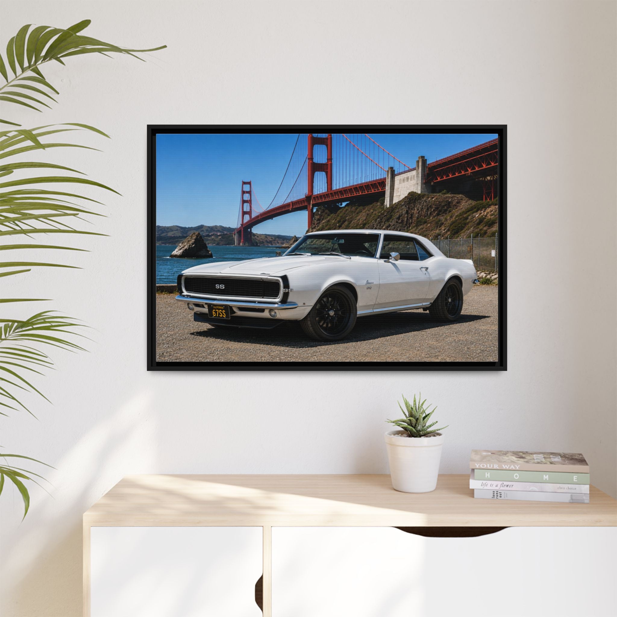 Camaro 1967 Classic On Framed Canvas — By The Golden Gate Bridge