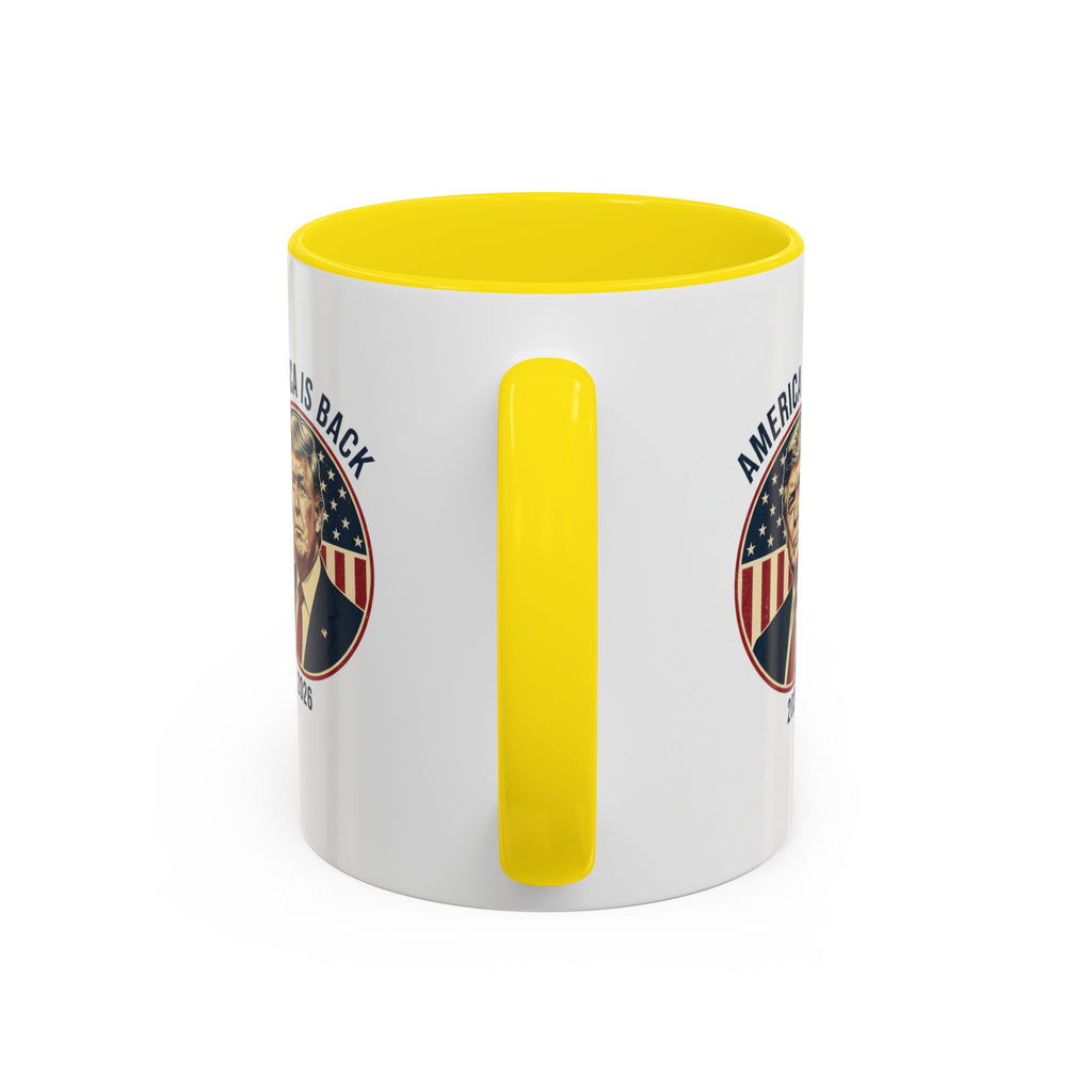 America Is Back 2026 Accent Coffee Mug — Patriotic Trump Campaign Ceramic Mug