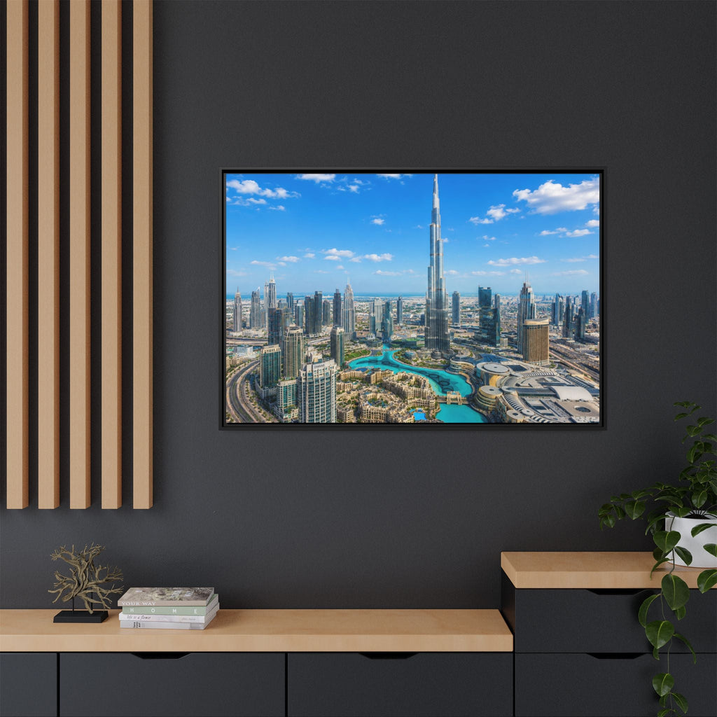 Dubai Skyline Matte Canvas Print (Framed) — Burj Khalifa Aerial Cityscape Wall Art