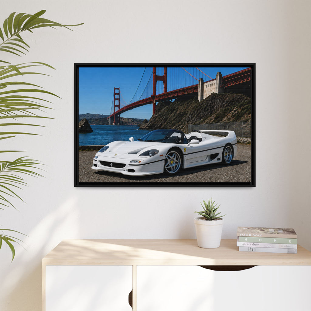 Ferrari F50 1995 — At The Golden Gate Bridge --Matte Framed Canvas Print