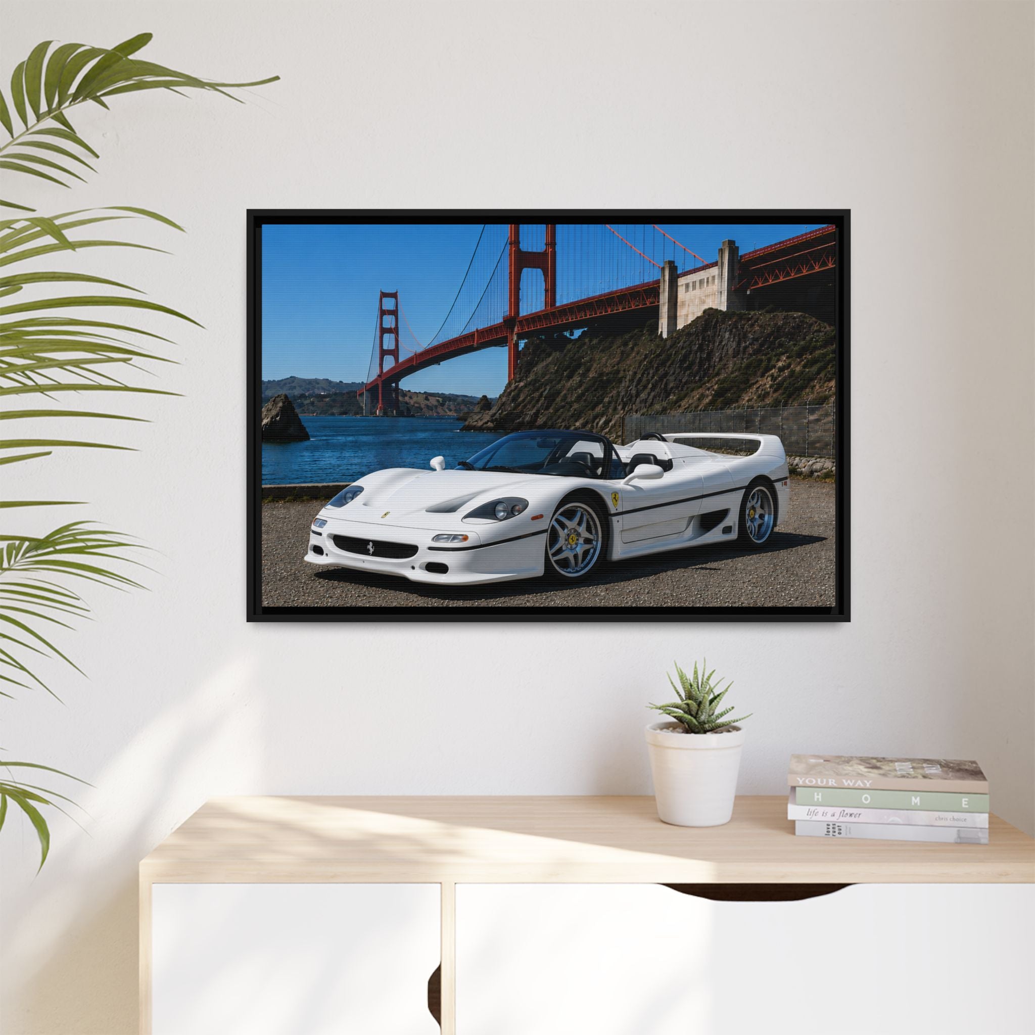 Ferrari F50 1995 — At The Golden Gate Bridge --Matte Framed Canvas Print