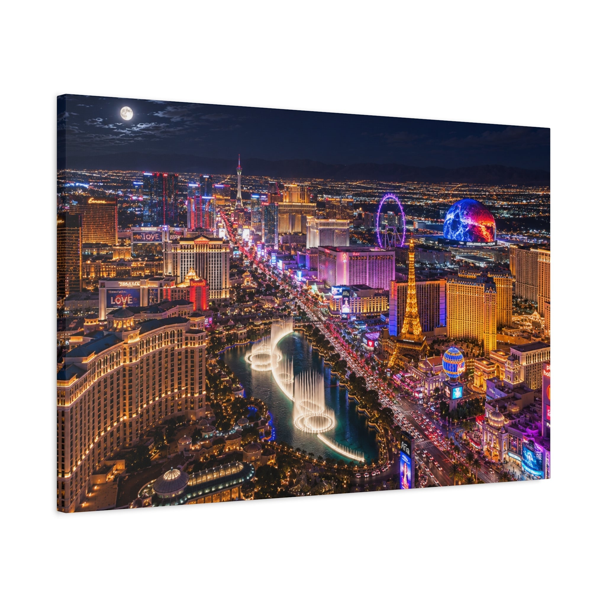 Las Vegas Strip Nightscape Matte Canvas Print — Stunning Vibrant Art