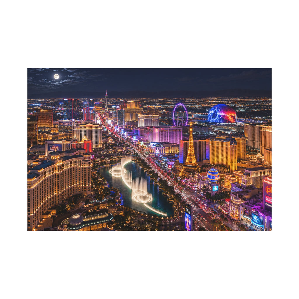Las Vegas Strip Nightscape Matte Canvas Print — Stunning Vibrant Art