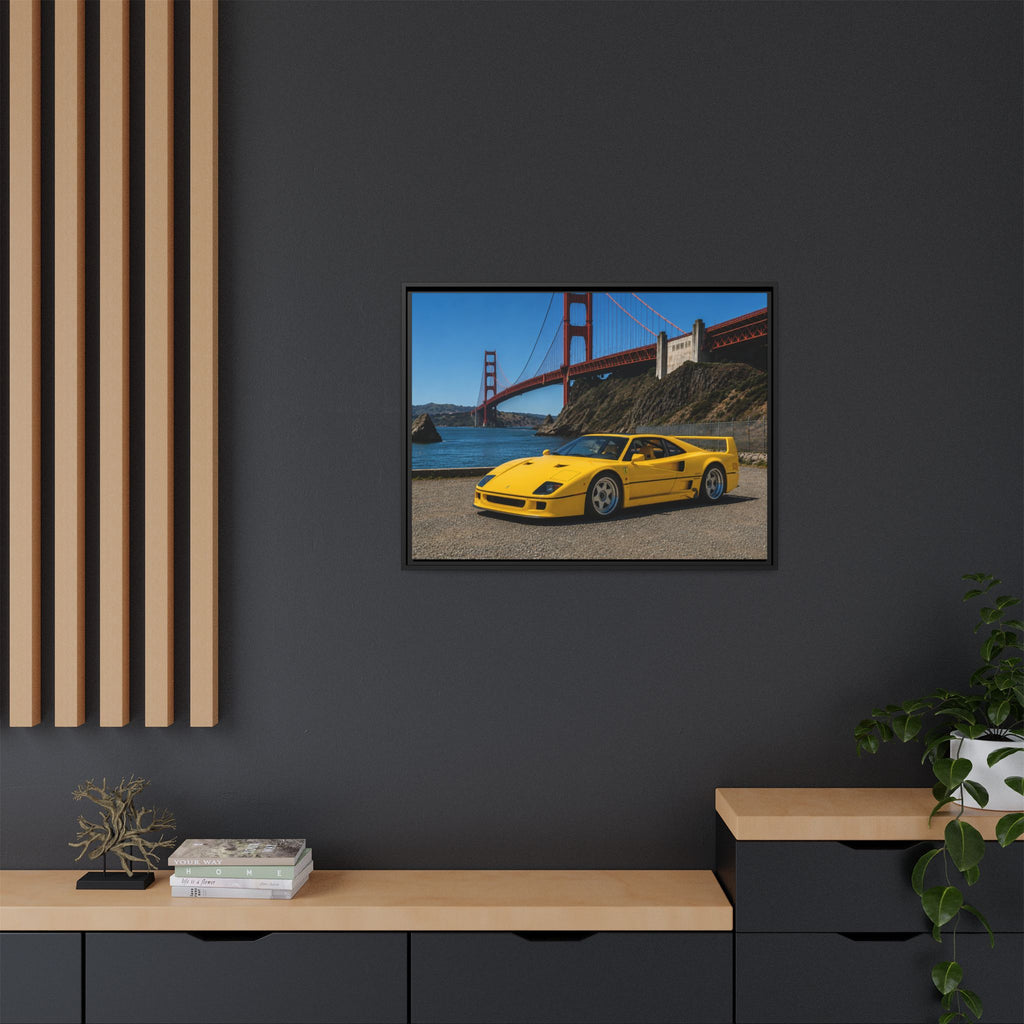 Ferrari 1987 F40 — Yellow Ferrari by the Golden Gate Bridge - Stunning Framed Canvas