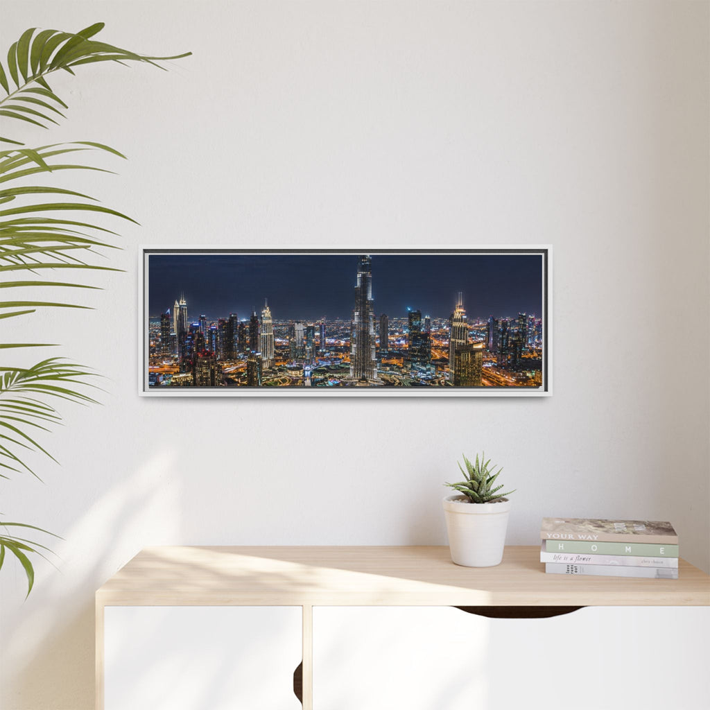 Dubai Night Skyline Matte Framed Canvas Print