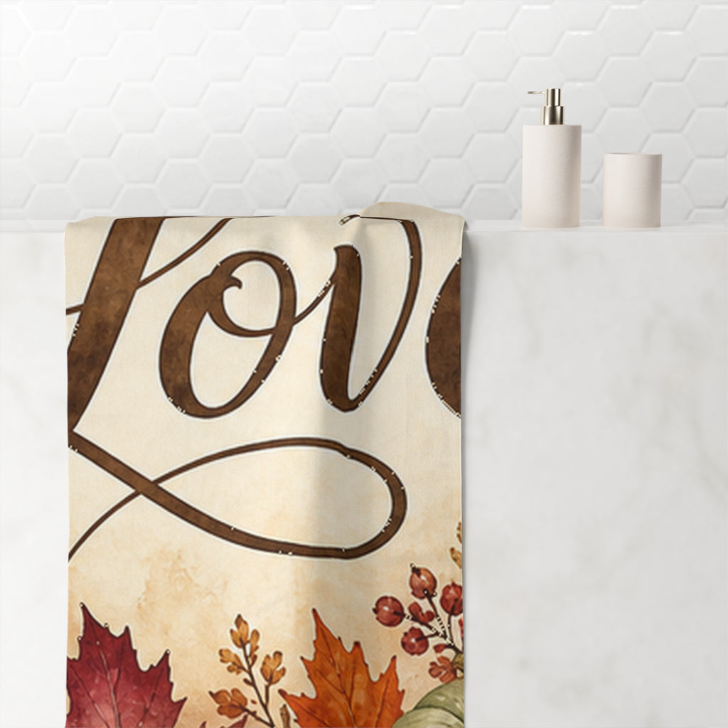 Autumn Pumpkin Love Bath Towel Soft Full Size Fall Halloween Thanksgiving Home Gift