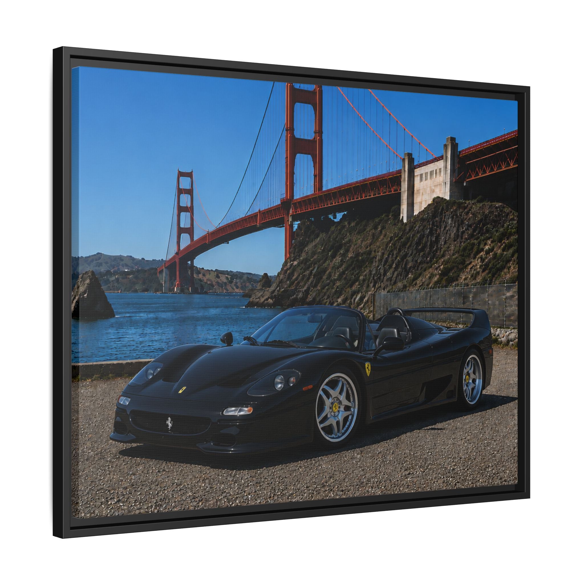 Ferrari F50 1995 — By The Golden Gate Bridge - Framed Canvas Matte Print