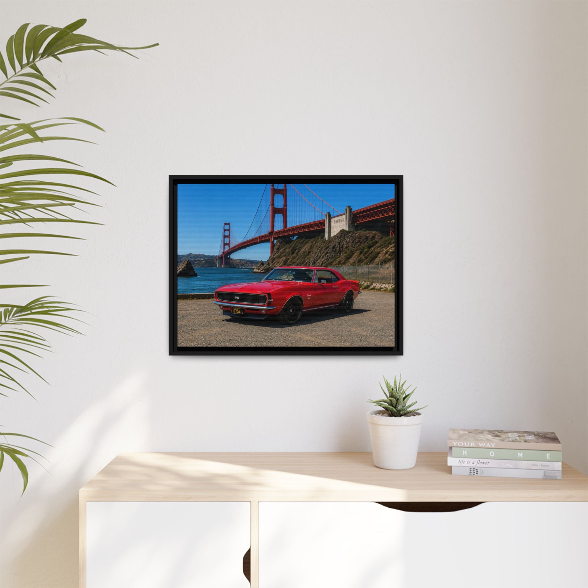 1967 Camaro SS - Stunning Camaro at Golden Gate Bridge - Framed Canvas