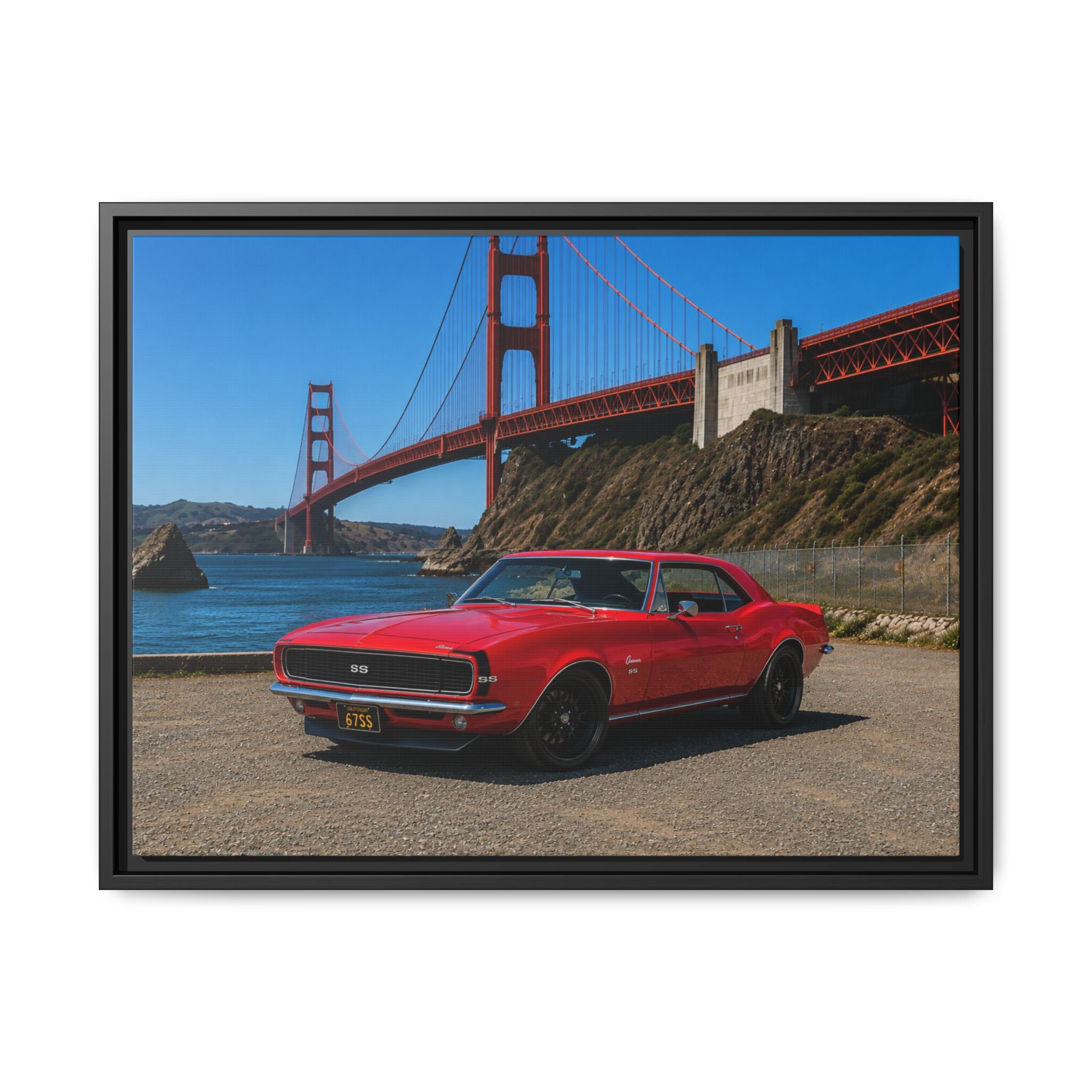 1967 Camaro SS - Stunning Camaro at Golden Gate Bridge - Framed Canvas