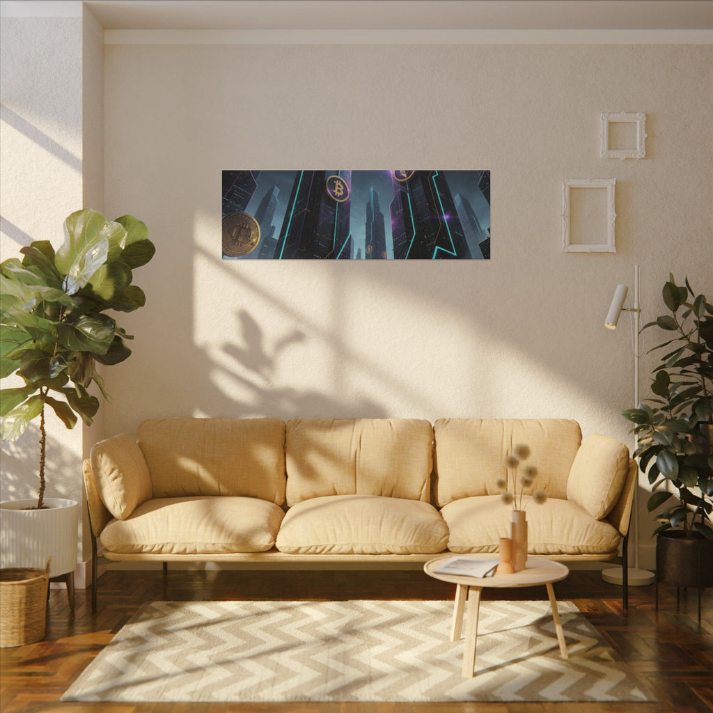 Crypto City Canvas Print — Futuristic Bitcoin & Ethereum Wall Art