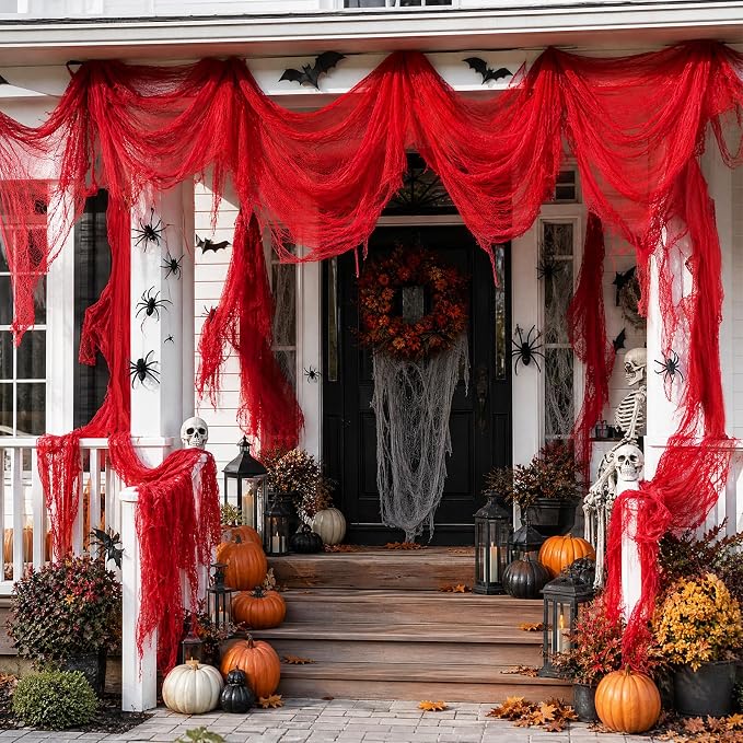 600 X 80 Inch Red Halloween Creepy Cloth, Spooky Gauze Fabric For Yard, Outdoor