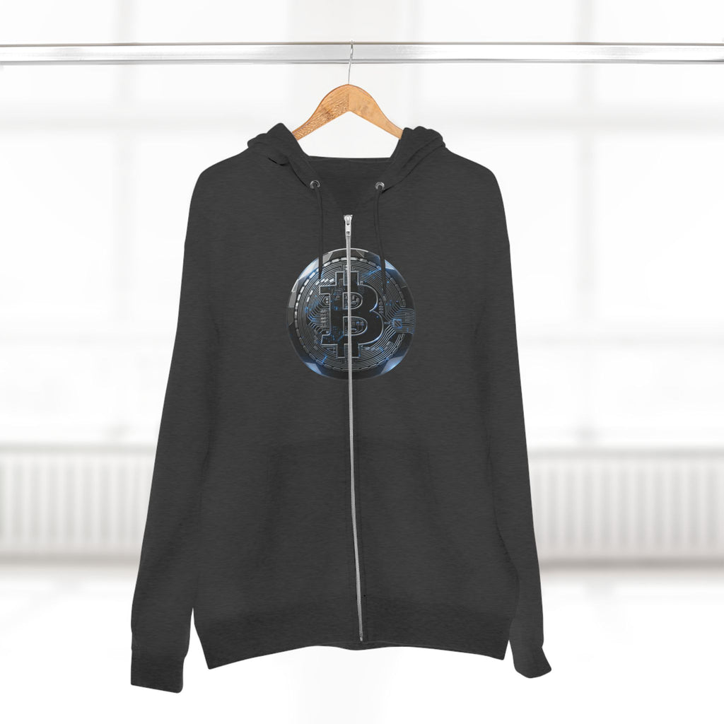 Bitcoin Coin Zip Hoodie — Crypto Logo Zip-Up Hoodie for Bitcoin Enthusiasts